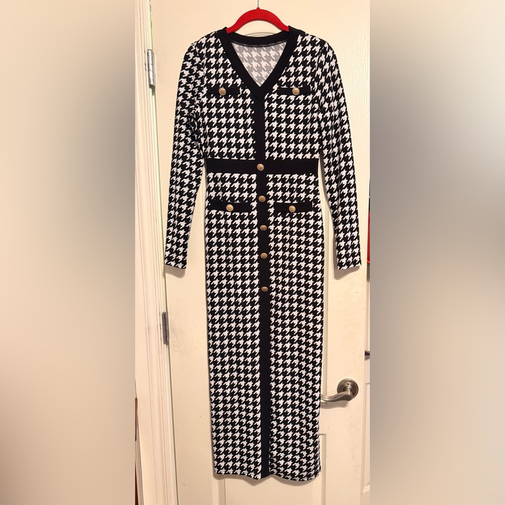 Source Unknown Black and White Houndstooth Dress
